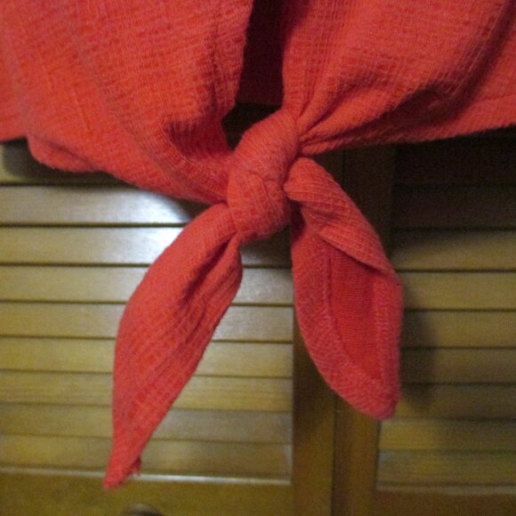 J. Crew top V neck, deep orange, button down tie front stretchy size XL - Picture 6 of 8